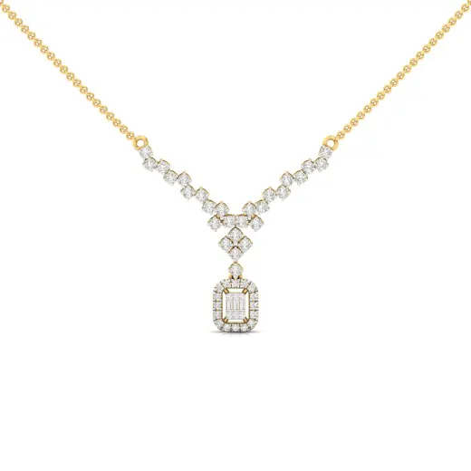 Round & Baguette Diamond Necklace Pendant