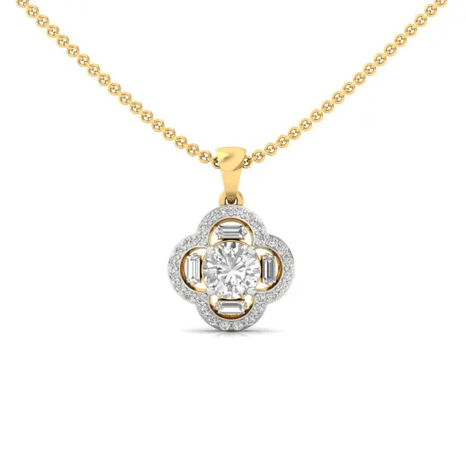 Round & Baguette Diamond Floral Halo Pendant