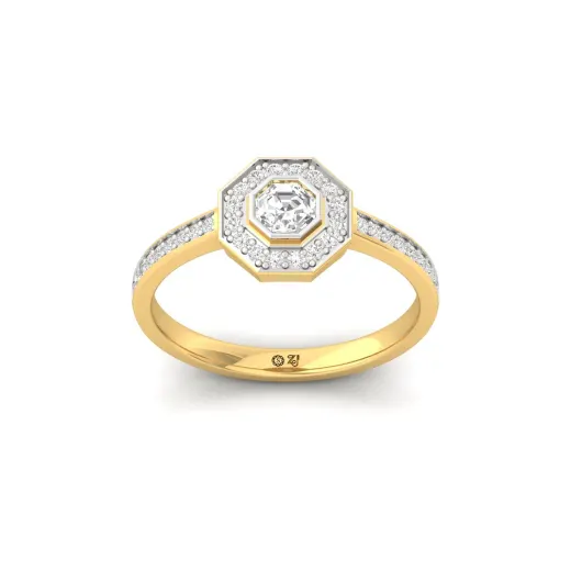 Octagon Cut Diamond Halo Engagement Ring