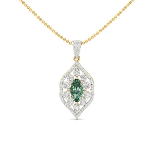 Marquise Cut Green Emerald & Diamond Pendant