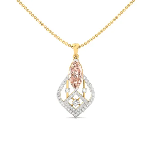 Marquise Cut Peach Sapphire & Diamond Pendant