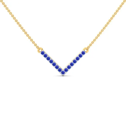Round Cut Blue Sapphire V-Shape Pendant