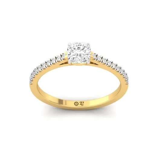 Cushion Cut Diamond Solitaire Engagement Ring with Pave Band
