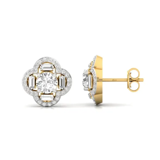 Round & Baguette Diamond Stud Earrings (1 Pair)