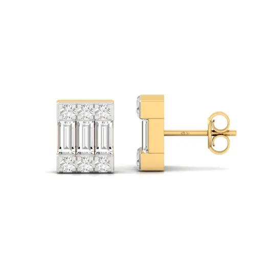 Baguette & Round Cut Diamond Stud Earrings (1 Pair)
