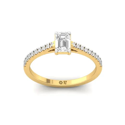 Emerald Cut Diamond Solitaire Engagement Ring with Pave Band