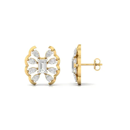 Emerald & Pear Cut Diamond Cluster Stud Earrings (1 Pair)