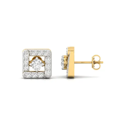 Round Cut Diamond Square Halo Stud Earrings (1 Pair)