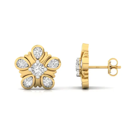 Round Cut Diamond Floral Stud Earrings (1 Pair)