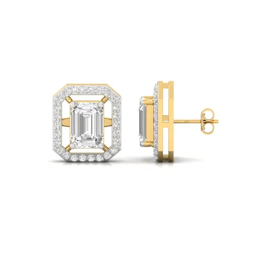 Emerald Cut Halo Diamond Earrings