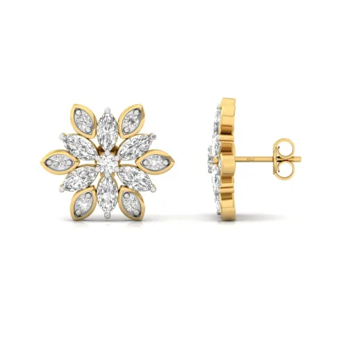 Marquise & Round Diamond Floral Stud Earrings (1 Pair)