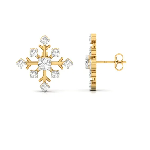 Round Diamond Snowflake Stud Earrings (1 Pair)