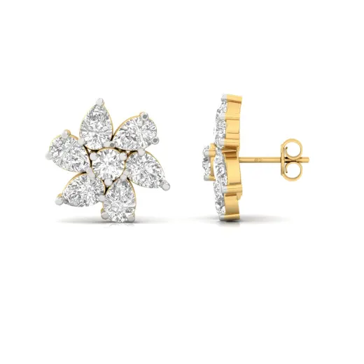 Pear & Round Diamond Floral Cluster Stud Earrings (1 Pair)