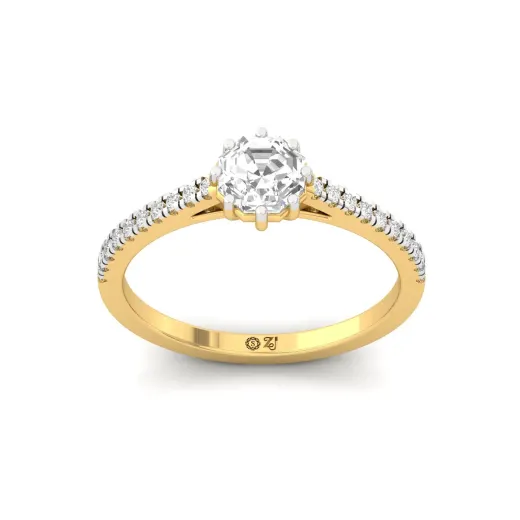 Octagon Cut Diamond Solitaire Engagement Ring with Pave Band