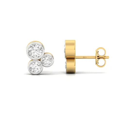 Round Cut Triple Diamond Stud Earrings (1 Pair)