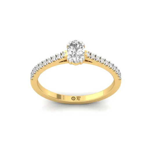 Oval Cut Diamond Solitaire Engagement Ring with Pave Band