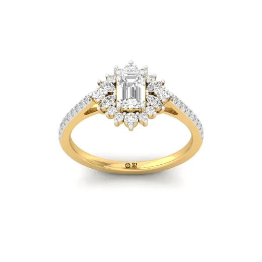 Emerald & Marquise Cut Diamond Halo Engagement Ring