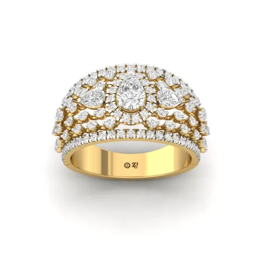 Pear & Round Cut Cluster Diamond Wide Band Ring