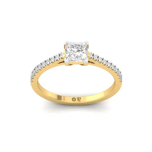 Princess Cut Diamond Solitaire Engagement Ring with Pave Band