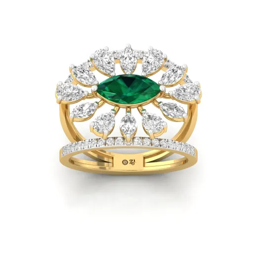 Marquise Cut Green Gemstone & Diamond Cocktail Ring