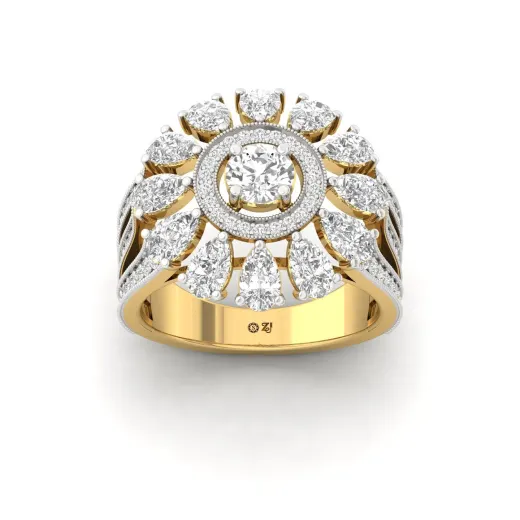 Pear & Round Diamond Halo Cocktail Ring