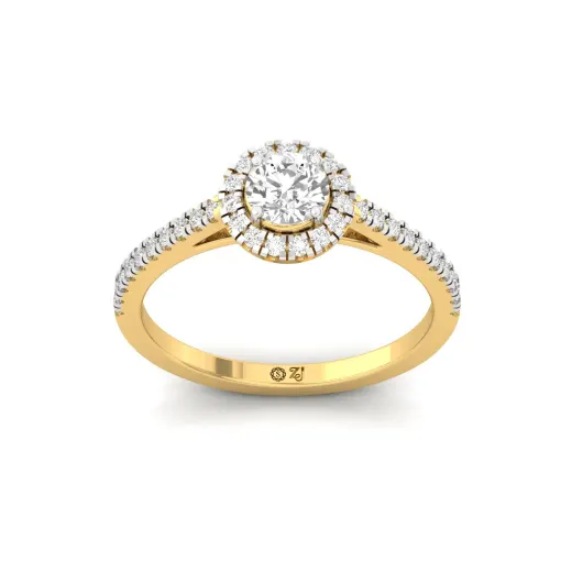 Round Cut Halo Diamond Engagement Ring with Pave Band