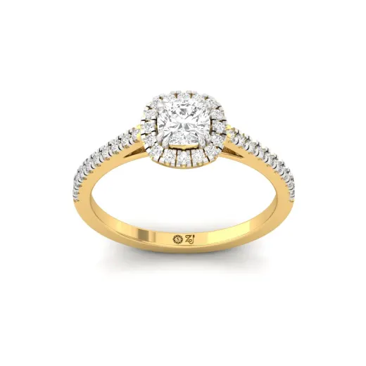 Cushion Cut Halo Diamond Engagement Ring with Pave Band
