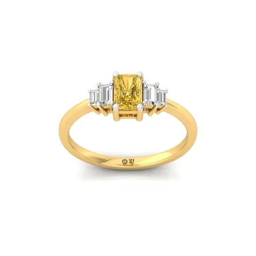 Radiant Cut Yellow Diamond Ring with Baguette Side Stones