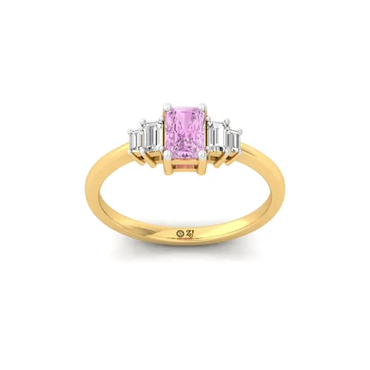 Pink Radiant Cut Diamond Ring with Baguette Side Stones