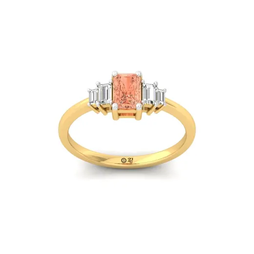 Orange Radiant Cut Diamond Ring with Baguette Side Stones