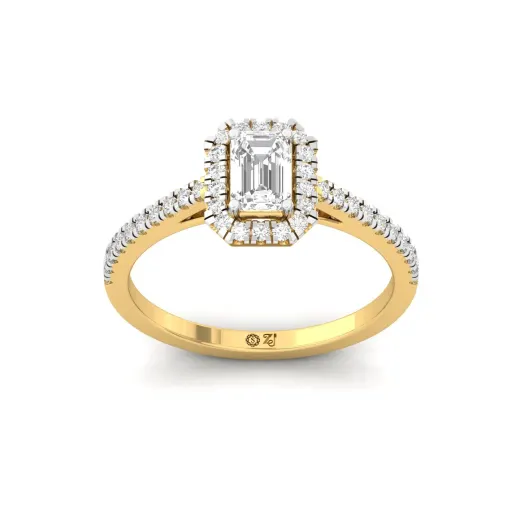 Emerald Cut Halo Diamond Engagement Ring with Pave Band