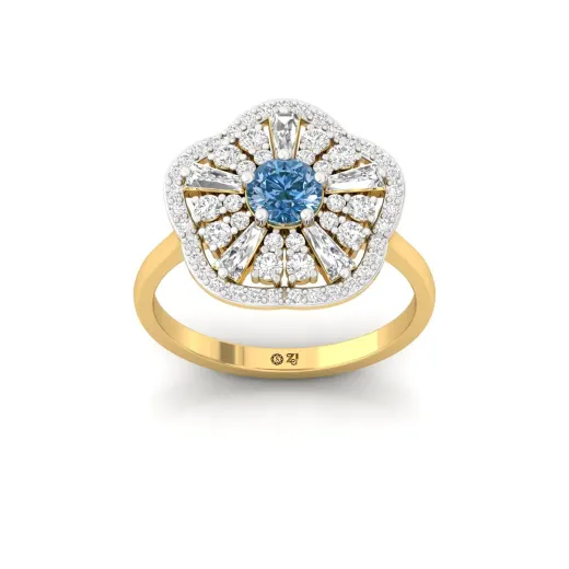 Blue Round Cut Diamond Floral Cocktail Ring
