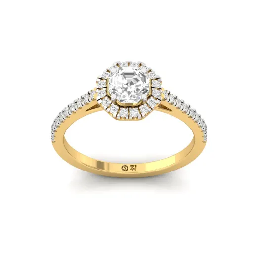 Octagon Halo Diamond Engagement Ring with Pave Band