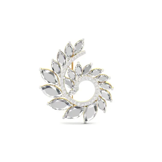 Marquise & Round Cut Diamond Leaf Brooch