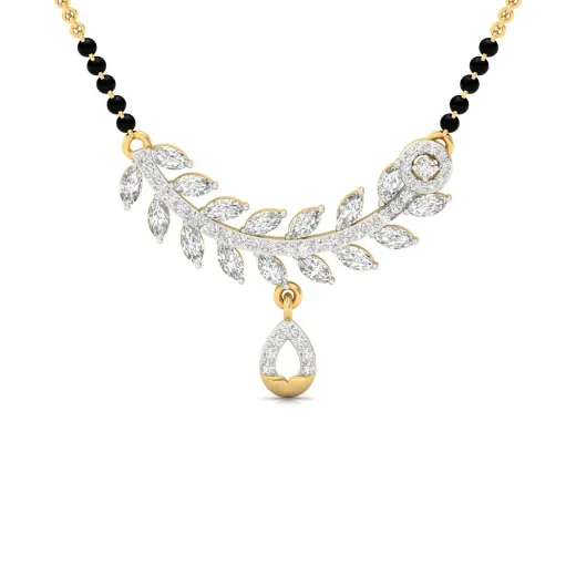 Marquise & Round Diamond Leaf Mangalsutra Pendant