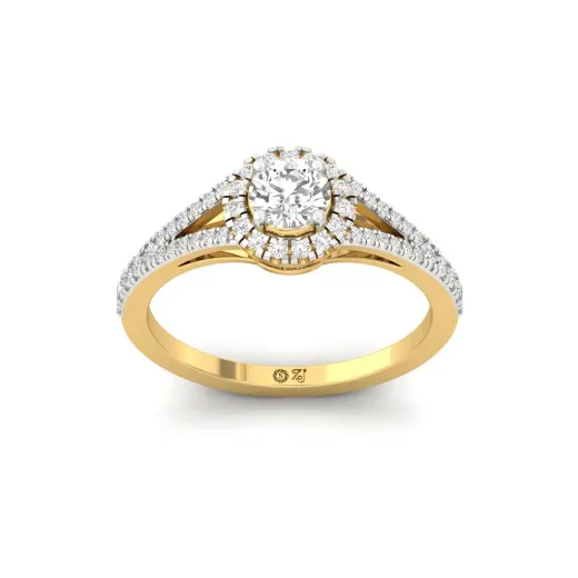 Round Split Shank Halo Diamond Engagement Ring