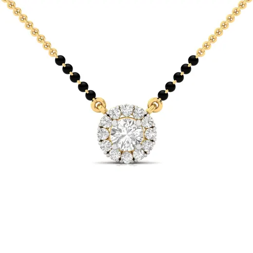 Round Diamond Halo Mangalsutra Pendant