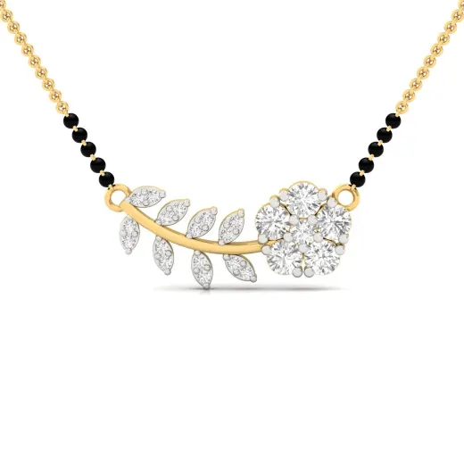 Round Cut Diamond Floral Mangalsutra Pendant