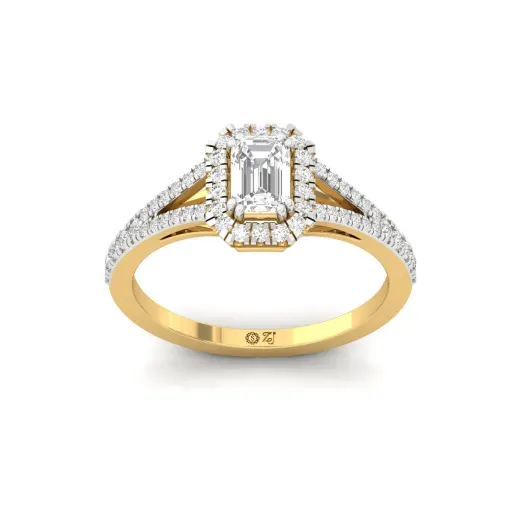 Emerald Halo Split Shank Diamond Engagement Ring
