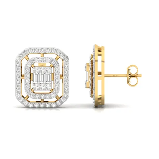 Baguette & Round Cut Diamond Stud Earrings (1 Pair)