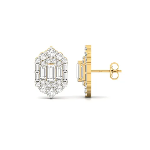 Baguette & Round Cut Diamond Stud Earrings (1 Pair)