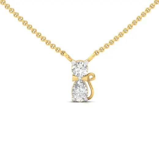 Cat Design Diamond Pendant (With Chain)