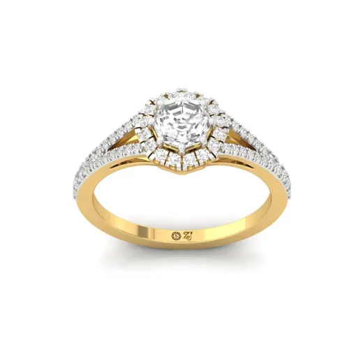 Octagon Halo Split Shank Diamond Engagement Ring