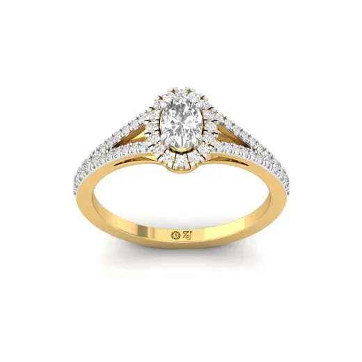 Oval Halo Split Shank Diamond Engagement Ring