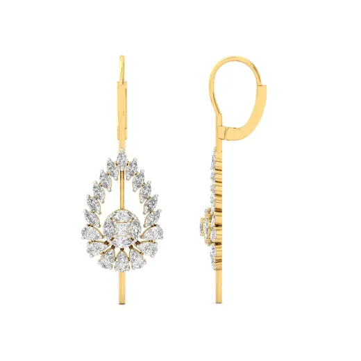 Tear-Drop Floral Diamond Long Earrings (1 Pair)