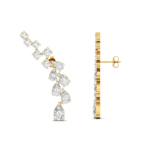 Pear & Round Cut Diamond Curved Drop Earrings (1 Pair)