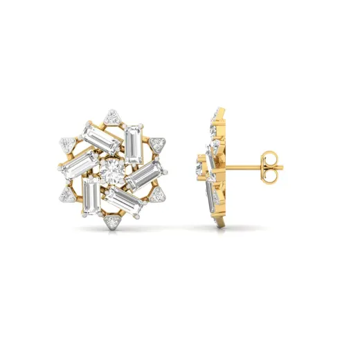 Baguette & Round Cut Diamond Floral Stud Earrings (1 Pair)