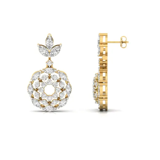 Round & Marquise Cut Diamond Floral Drop Earrings (1 Pair)