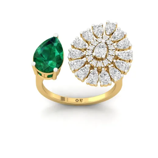 Emerald & Diamond Open-Style Cocktail Ring