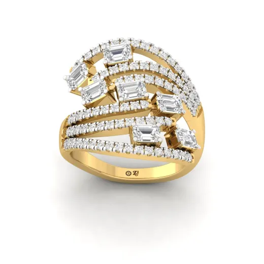Emerald & Round Diamond Multi-Layer Statement Ring